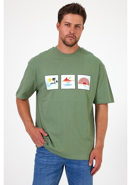 Erkek Bisiklet Yaka Baskılı T-Shirt 0210