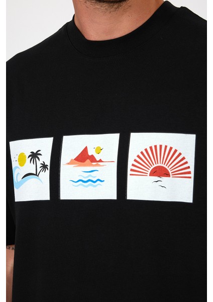 Erkek Bisiklet Yaka Baskılı T-Shirt 0210 modelleri