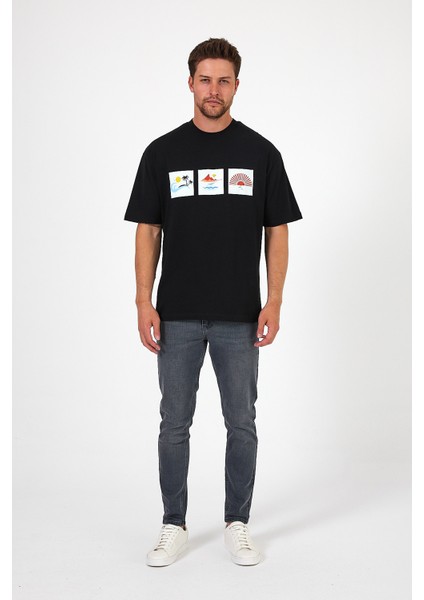 Erkek Bisiklet Yaka Baskılı T-Shirt 0210 indirimleri