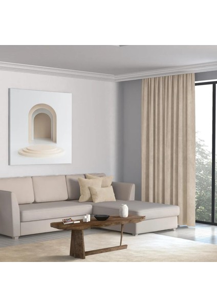 Petek Kadife Dokulu Lüks Bej Ada Fon Perde En x Yükseklik fiyatları