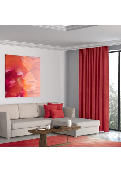 Petek Kadife Dokulu Lüks Kırmızı Ada Fon Perde En x Yükseklik modelleri