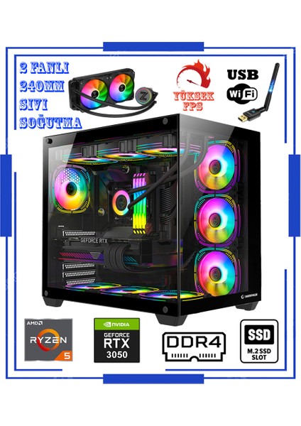 King X7 Ryzen 5 5600X 16GB Ddr4 1tb Nvme M.2 SSD RTX3050 6GB 192BIT Sıvı Soğutmalı Oyuncu Masaüstü Bilgisayar