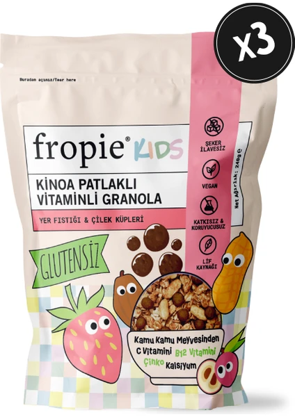 Kids Granola - Yer Fıstığı & Çilek Küpleri 240GR x 3 Adet