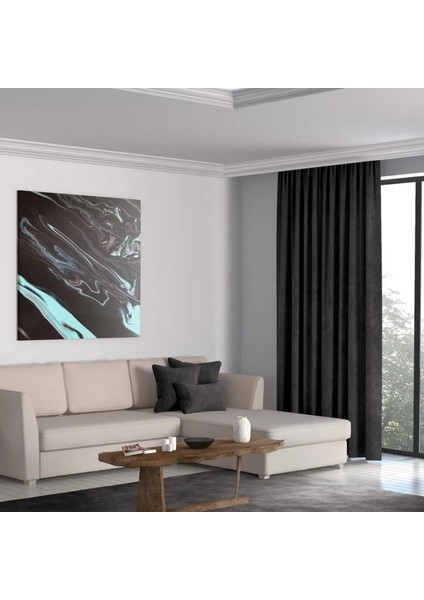 Petek Kadife Dokulu Lüks Siyah Ada Fon Perde En x Yükseklik fiyatları