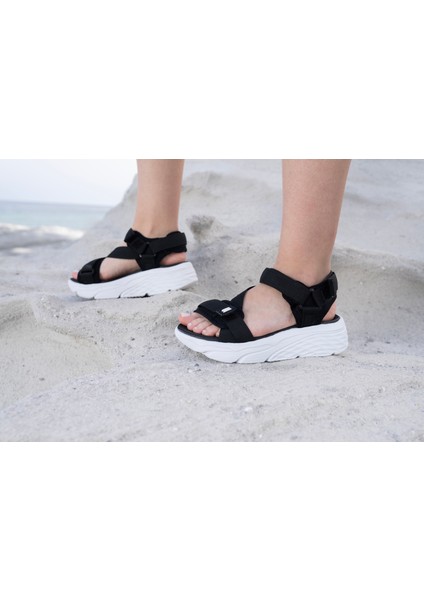 Kadın Dolgu Topuk Cırtlı Günlük Spor Sandalet SS001-0178.Siyah Beyaz