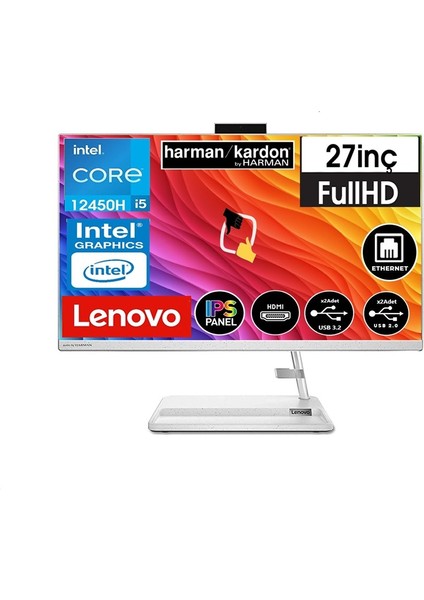 Ideacentre Aıo 3 27IAP7 Intel Core I5 12450H 32GB 512GB SSD Windows 11 Pro 27'' Fhd All In One Bilgisayar Snertech
