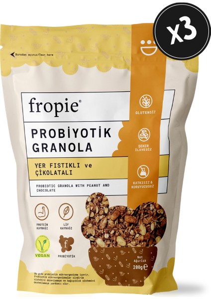 Probiyotik Granola  Yer Fıstığı & Çikolata 200 gr x 3 Adet