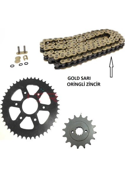 Bajaj Dominar 250 ,D250 Zincir Dişli Seti Oringli Gold Sarı Zincir -Arasmoto