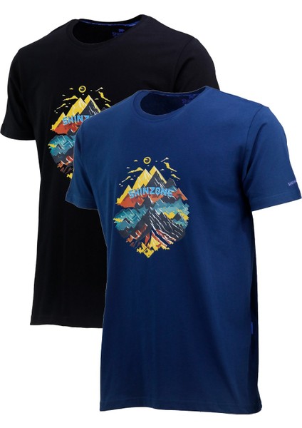 Erkek Mevsimlik Göğüs Baskılı Standart Fit 2'li Set T-Shirt