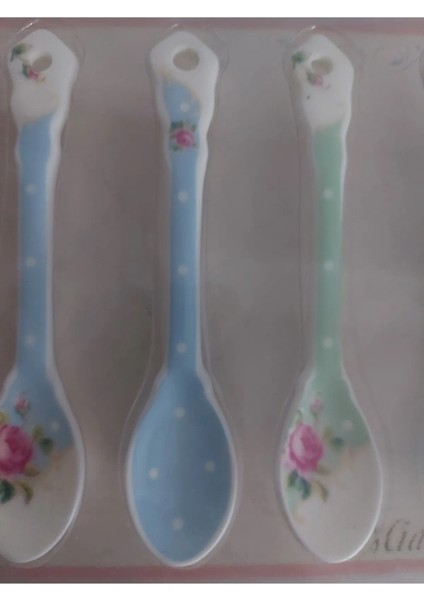 6'lı Porselen Çay Kaşık Set 11cm Çiçekli Beyaz Mavi Pembe Yeşil Dekoratif Hediyelik Şık Klasik