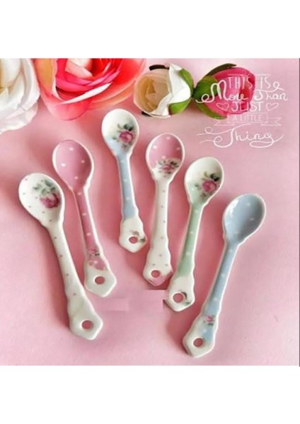 6'lı Porselen Çay Kaşık Set 11cm Çiçekli Beyaz Mavi Pembe Yeşil Dekoratif Hediyelik Şık Klasik