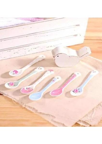 6'lı Porselen Çay Kaşık Set 11cm Çiçekli Beyaz Mavi Pembe Yeşil Dekoratif Hediyelik Şık Klasik