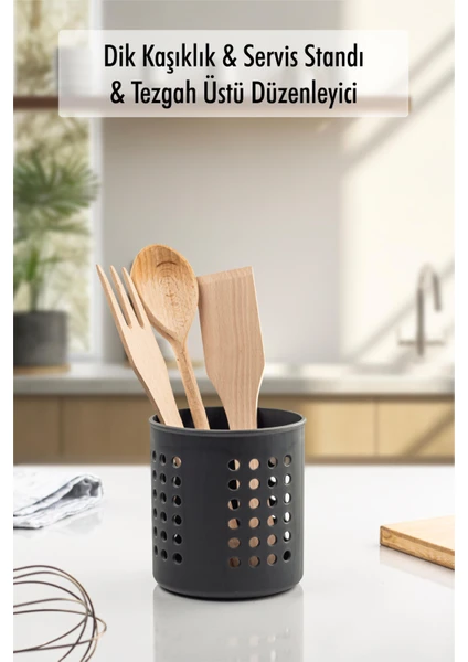 EW's Kitchenware Füme Silindir Dik Kaşıklık &  Tezgah Üstü Düzenleyici & Servis Standı