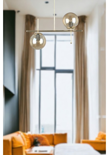Çello Modern Tasarım - Metal Gold Renk Bal Camlı Yemek Masası Üstü -Salon 2 Li Avize fırsatları