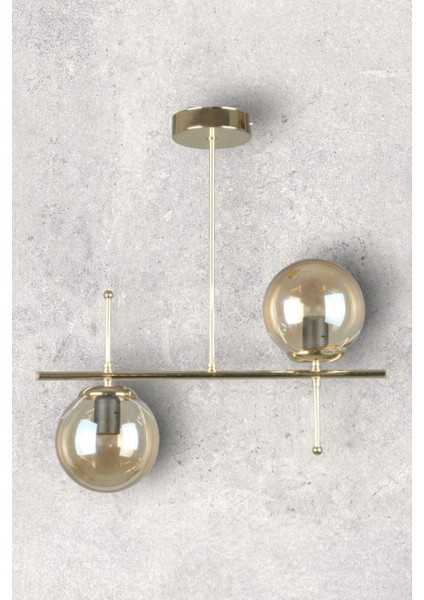 Çello Modern Tasarım - Metal Gold Renk Bal Camlı Yemek Masası Üstü -Salon 2 Li Avize indirimleri