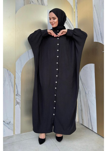 Ön Kısmı Boydan Düğmeli Salaş Elbise 7910 Siyah