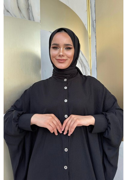 Ön Kısmı Boydan Düğmeli Salaş Elbise 7910 Siyah fırsatları