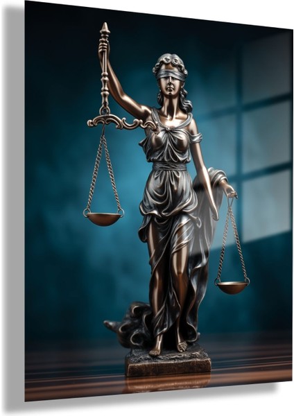 Temperli Cam Avukat Büro Tablosu Adalet Terazisi Kadın Tasarımı