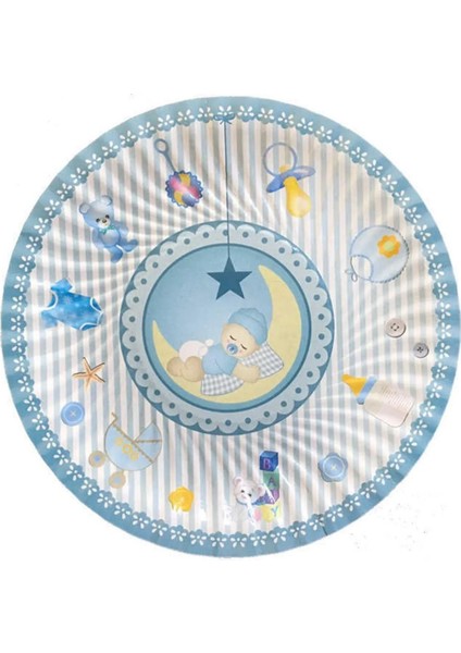 Uyuyan Bebek Figürlü Baby Shower Mavi 8 Adet Tabak 23 cm
