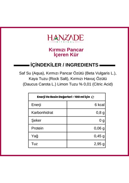 Pancar Kvass Fermente Kırmızı Pancar Içeren Kür 1 Litre Cam Şişe