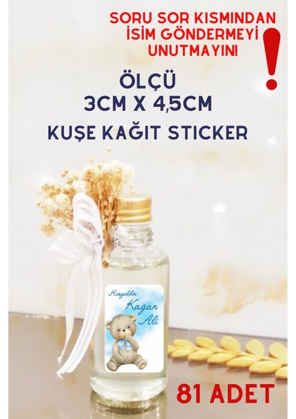 Netsan Etiket Erkek Bebek 81 Adet Kolonya Etiketi - 3x4,5cm Kuşe Sticker Kağıt Etiket - Isim Göndermeyi Unutmayın