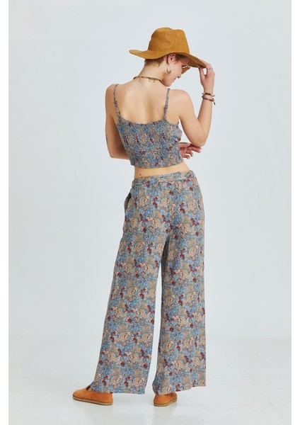 Beli Lastikli Desenli Pantolon Mavi fırsatları