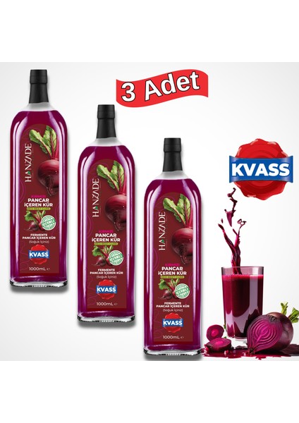 Pancar Kvass Fermente Kırmızı Pancar Içeren Kür 1 Litre x 3 Adet Cam Şişe