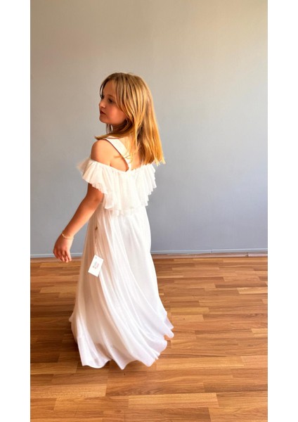 Taşlı Hayal Tül Kız Çocuk Abiye Beyaz fırsatları