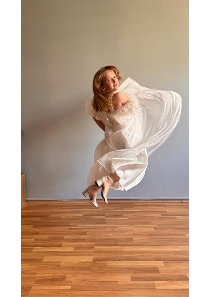 Taşlı Hayal Tül Kız Çocuk Abiye Beyaz indirimleri