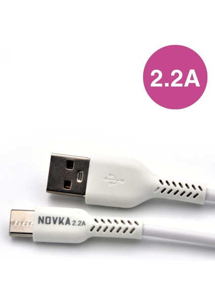 Type-C & USB 2.2 A Şarj Kablosu 1 Metre Beyaz