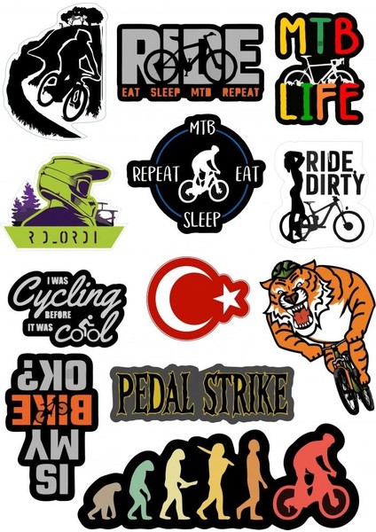 Dağ Bisikleti A4 Sticker Seti 12 Parça