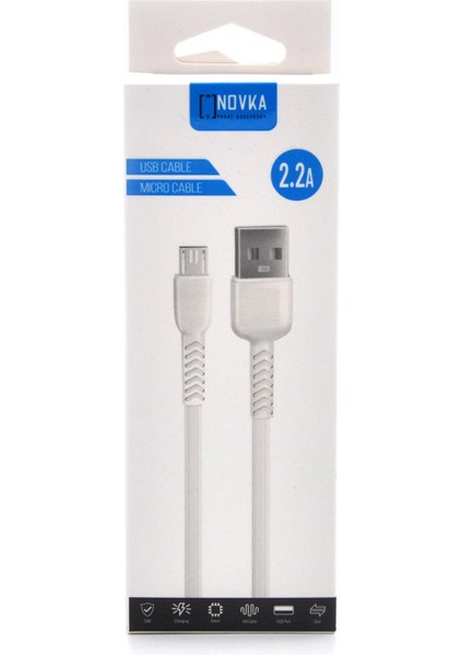 Micro & USB 2.2 A Şarj ve Data Kablosu 1 Metre Beyaz