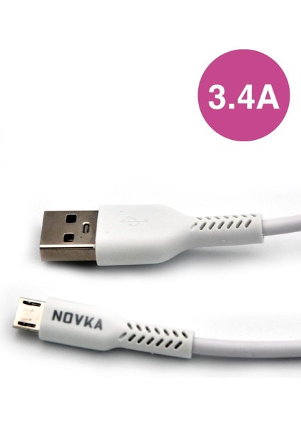 Micro & USB 3.4 A Şarj ve Data Kablosu 1 Metre Beyaz