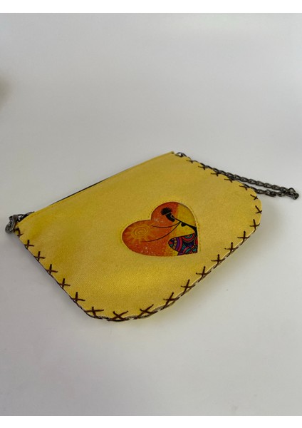 Etnik Clutch Çanta Ince / Desenli Sarı 17*13