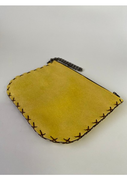 Etnik Clutch Çanta Ince / Desenli Sarı 17*13