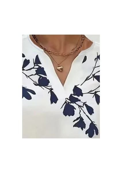 Kadın Kısa Yarasa Kollu Yaprak Desen Jesica Bluz