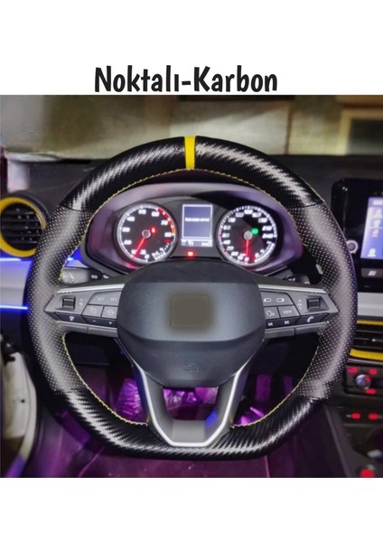 Universal Dikmeli Direksiyon Kılıfı Noktalı Kabon Sarı Yüzüklü 38×10.5cm