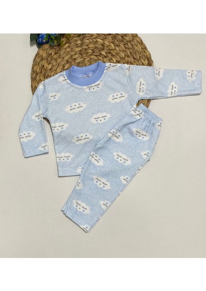 Özöz Bebe Erkek Bebek Mavi Bulut Desenli Pijama Takımı