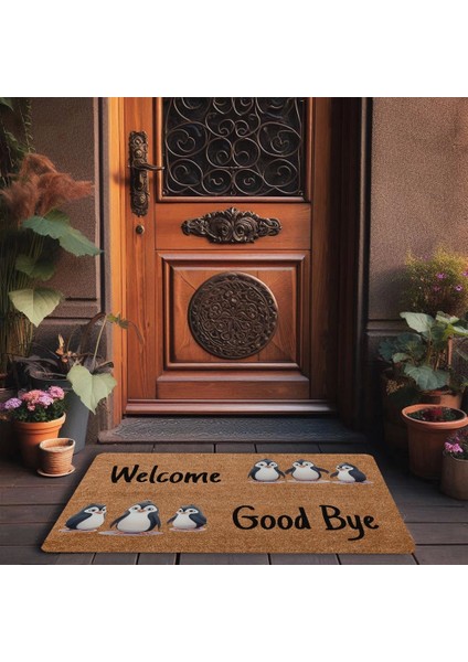 Penguen Welcome ve Good Bye Kapı Önü Paspası 45X70CM