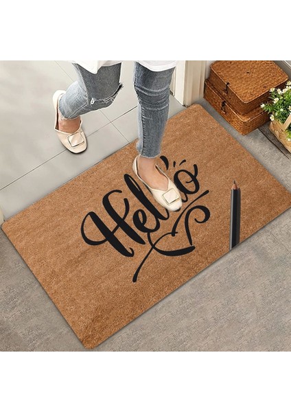 El Yazılı Helllooo ve Kalem Welcome Hoş Geldiniz Kapı Önü Paspası 45X70CM