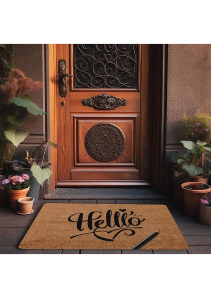 El Yazılı Helllooo ve Kalem Welcome Hoş Geldiniz Kapı Önü Paspası 45X70CM