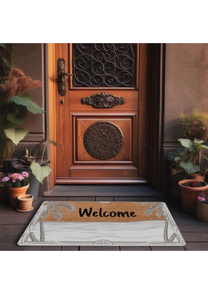Deniz ve Palmiye Manzaralı Welcome Kapı Önü Paspası 45X70CM