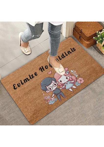 Sevimli Çiftler Evimize Hoş Geldiniz Kapı Önü Paspası 45X70CM