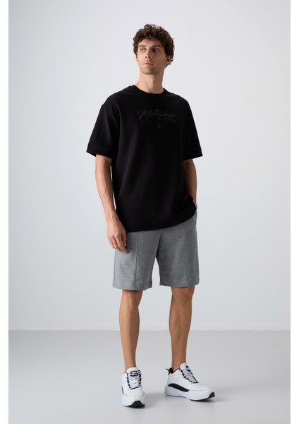 Gri Melanj Pamuklu Kalın Yumuşak Dokulu Comfort Fit Basic Erkek Şort - 81261