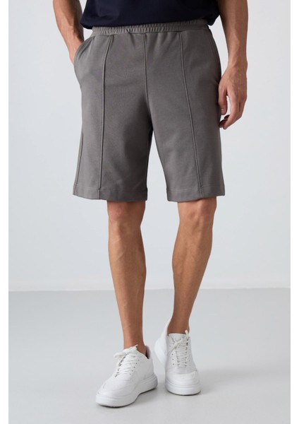 Koyu Gri Pamuklu Kalın Yumuşak Dokulu Comfort Fit Basic Erkek Şort - 81261