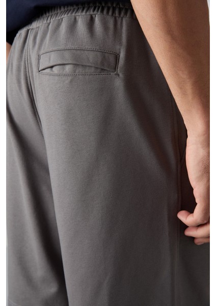 Koyu Gri Pamuklu Kalın Yumuşak Dokulu Comfort Fit Basic Erkek Şort - 81261