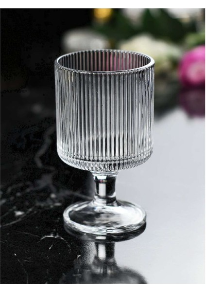 Çizgili Desen Ayaklı Su Bardağı 6 Lı