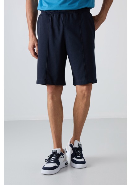 Lacivert Pamuklu Kalın Yumuşak Dokulu Comfort Fit Basic Erkek Şort - 81261