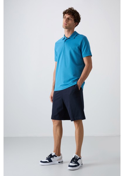 Lacivert Pamuklu Kalın Yumuşak Dokulu Comfort Fit Basic Erkek Şort - 81261