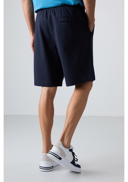 Lacivert Pamuklu Kalın Yumuşak Dokulu Comfort Fit Basic Erkek Şort - 81261